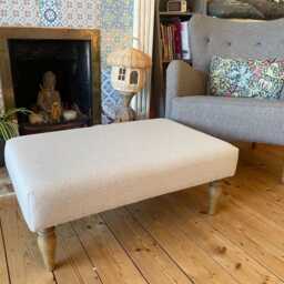 Tweed Wool Footstool, Large Coffee Table Upholstered Footstool Handmade Ottoman, Wool Effect Non Itchy - thumbnail 2