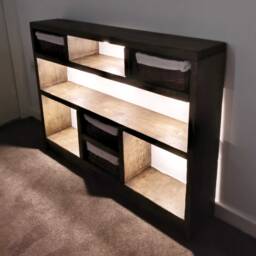 Handmade Wood Bookcase Sideboard With Optional Wicker Baskets & Lights - thumbnail 3