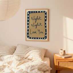 Night Love You Print With Heart Border - Cute Handdrawn Bedtime Wall Art, Handwritten Quote Poster, Cosy Home Decor, Nursery Art - thumbnail 3