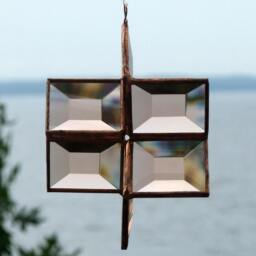 Stained Glass Star Suncatcher Peach Champagne Beveled Geometric Ornament - thumbnail 3