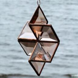 Stained Glass Star Suncatcher Peach Champagne Beveled Geometric Ornament - thumbnail 2