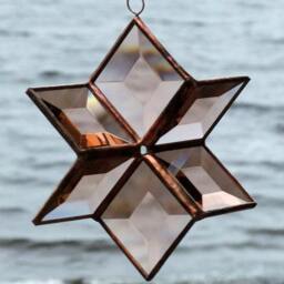Stained Glass Star Suncatcher Peach Champagne Beveled Geometric Ornament - thumbnail 4