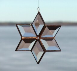 Stained Glass Star Suncatcher Peach Champagne Beveled Geometric Ornament - thumbnail 1