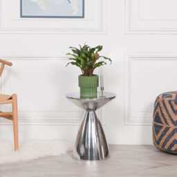 Hourglass Side Table, Cast Aluminium, Chrome Finish, Modern Accent Furniture