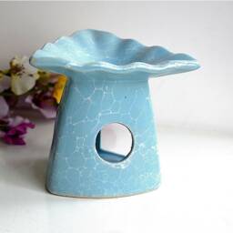 Essential Oil Diffuser Light Blue Painted Ceramic Burner Hot Porcelain Room Fragrance Feng Shui Aromatherapy Aroma Candle Warmer - thumbnail 3