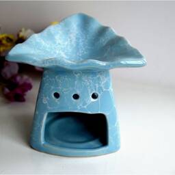 Essential Oil Diffuser Light Blue Painted Ceramic Burner Hot Porcelain Room Fragrance Feng Shui Aromatherapy Aroma Candle Warmer - thumbnail 4