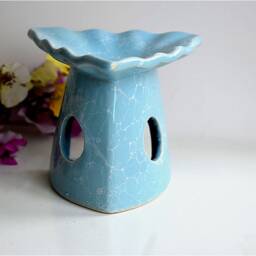 Essential Oil Diffuser Light Blue Painted Ceramic Burner Hot Porcelain Room Fragrance Feng Shui Aromatherapy Aroma Candle Warmer - thumbnail 2