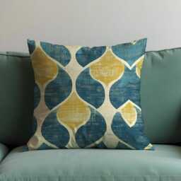 Teal & Mustard Retro Cushion Cover, Mid Century Modern Geometric Pillowcase, Textured Abstract Home Decor, Made To Order Throw Pillow Cover - thumbnail 2