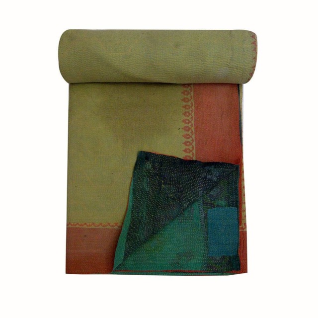 Vintage Kantha Quilt Handmade Sari Throw Blanket - 64x80 Inch - image 1
