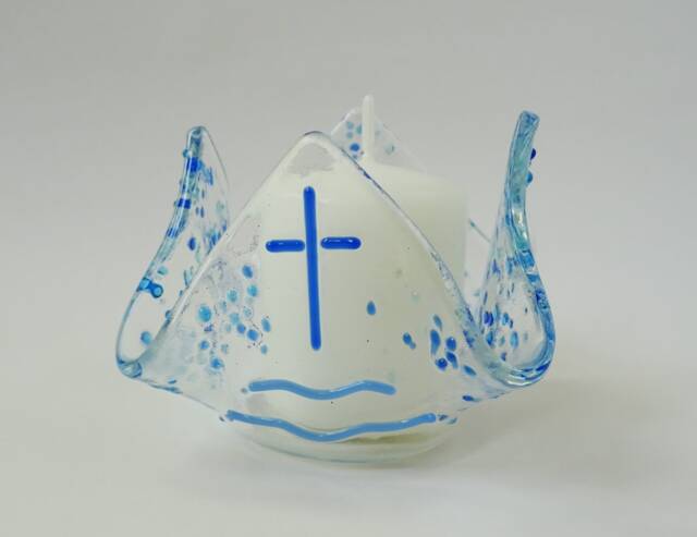 Baptism Candle Holder, Christening Candle, Fused Glass Tealight Holders - image 1