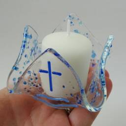 Baptism Candle Holder, Christening Candle, Fused Glass Tealight Holders - thumbnail 3