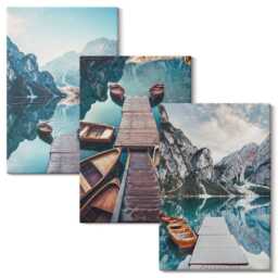 Canvas Art Set Of 3 - A Calm Lake With Wooden Piers & Boats, Blue Wall Large, Landscapes Decor - thumbnail 2