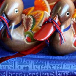 Hand-Carved, Woodcraft, Wedding Duck, Silk Giftwrap, Collectible, Asian Home Decor, Korean Artisan, Thanksgiving, Wedding, Anniversary Gift - thumbnail 3