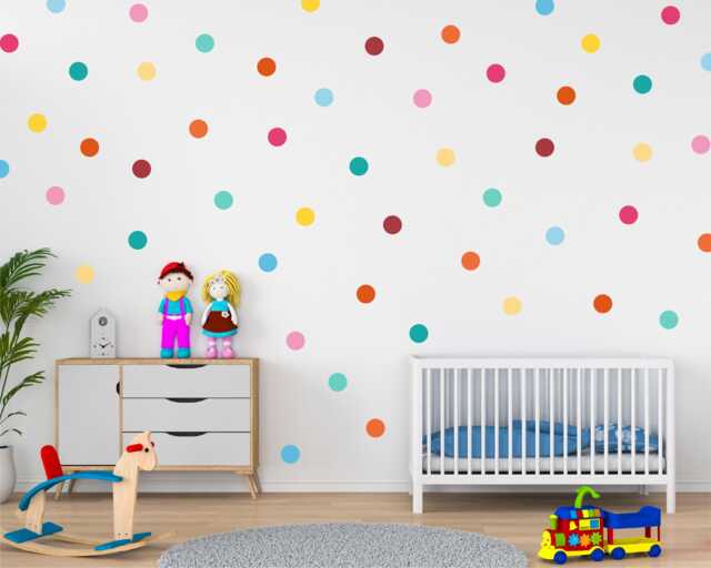 Pack Of 65 Rainbow Polka Dot Stickers, Colourful Wall Decals, Playroom Nursery Decor, Confetti Decals - image 1