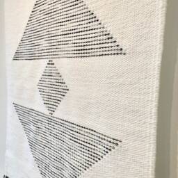 Geometric Wall Tapestry - Black & White Japandi Decor Handwoven Minimalist Fiber Art Modern Boho Hanging Unique Home - thumbnail 4