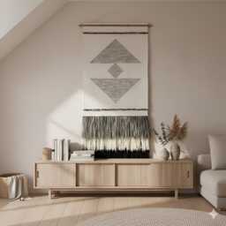 Geometric Wall Tapestry - Black & White Japandi Decor Handwoven Minimalist Fiber Art Modern Boho Hanging Unique Home