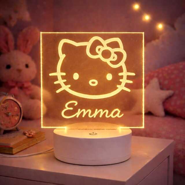 Personalized Kawaii Cat Night Light - 3D Illusion Led Lamp, Nursery Decor - image 1