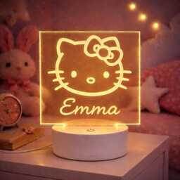 Personalized Kawaii Cat Night Light - 3D Illusion Led Lamp, Nursery Decor