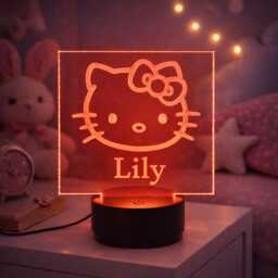 Personalized Kawaii Cat Night Light - 3D Illusion Led Lamp, Nursery Decor - thumbnail 2