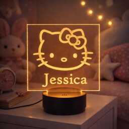 Personalized Kawaii Cat Night Light - 3D Illusion Led Lamp, Nursery Decor - thumbnail 3