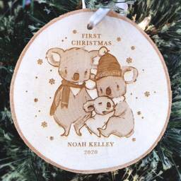 Personalized Twins First Christmas Ornament, Koala Family Wood Slice - thumbnail 3