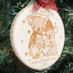 Personalized Twins First Christmas Ornament, Koala Family Wood Slice - thumbnail 2