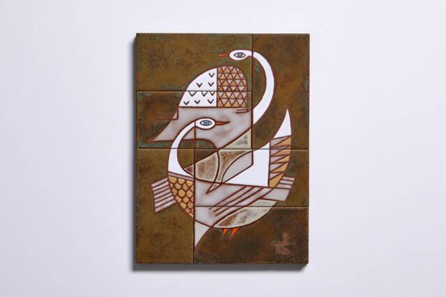 Hand-Painted Ceramic Swan Tile Art, Elegant Home Decor - image 1