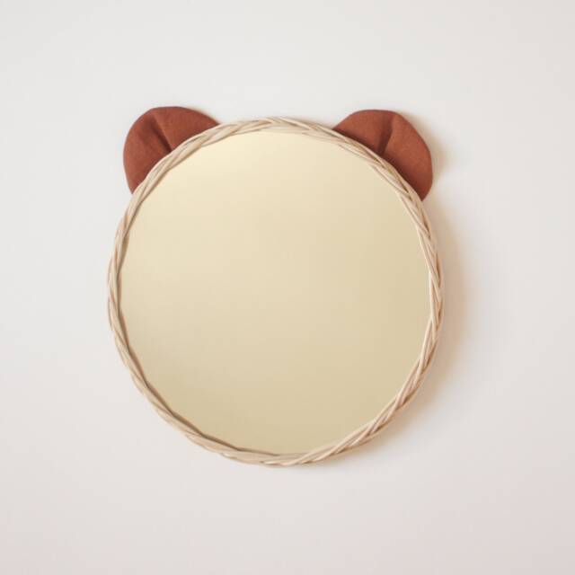 Rattan Bear Mirror Nursery Decoration, Baby Animal Mirror Decor - image 1