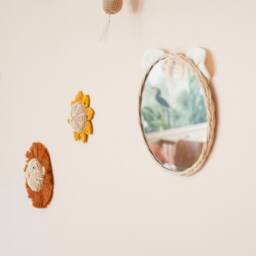 Rattan Bear Mirror Nursery Decoration, Baby Animal Mirror Decor - thumbnail 3