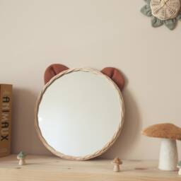 Rattan Bear Mirror Nursery Decoration, Baby Animal Mirror Decor - thumbnail 2
