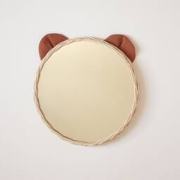 Rattan Bear Mirror Nursery Decoration, Baby Animal Mirror Decor - thumbnail 1