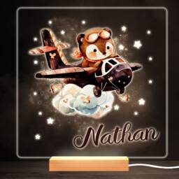 Watercolour Badger Plane Colourful Square Personalised Gift Lamp Night Light - Bedroom - thumbnail 1