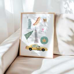 Nyc Art Print/New York Memory Illustration/New City Cute Print/Usa Art/Holiday Illustration - thumbnail 1
