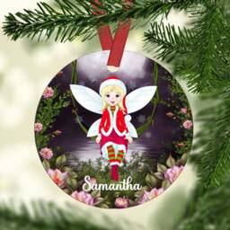 Personalised Fairy Christmas Ornament Custom Name Bauble Ceramic Or Mdf Acrylic Disc - thumbnail 2