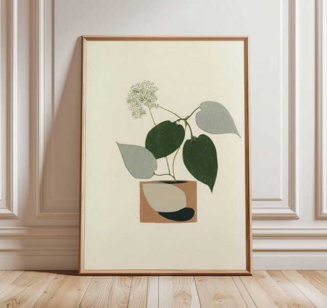 Minimalist Plant Wall Art Print, Modern Botanical Poster, Scandinavian Greenery Artwork, Neutral Home Decor - image 1
