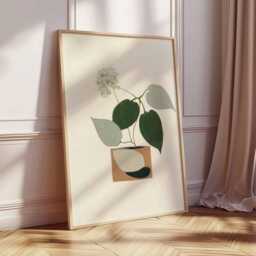 Minimalist Plant Wall Art Print, Modern Botanical Poster, Scandinavian Greenery Artwork, Neutral Home Decor - thumbnail 2