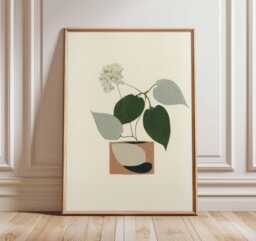 Minimalist Plant Wall Art Print, Modern Botanical Poster, Scandinavian Greenery Artwork, Neutral Home Decor - thumbnail 1