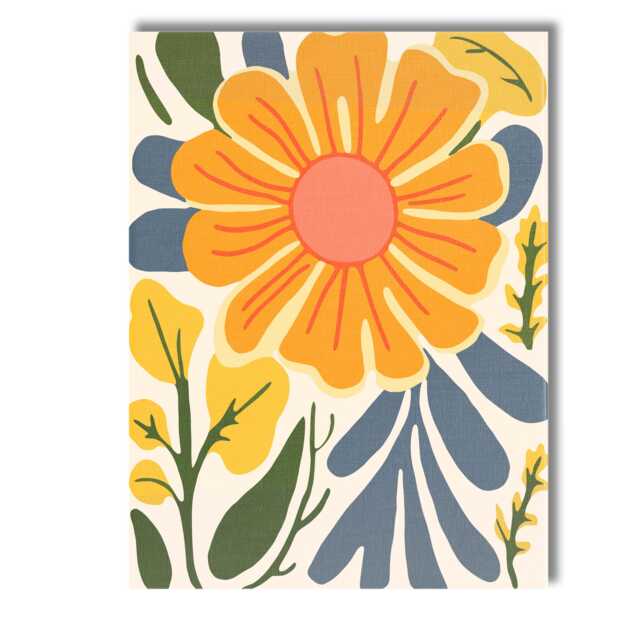Oversized Golden Daisy Flower Botanical Folk Art Illustration Canvas Wall Print Decor Picture Ready To Hang - image 1