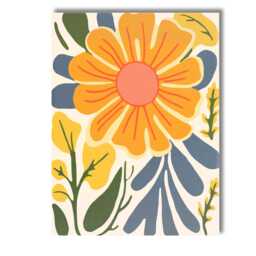 Oversized Golden Daisy Flower Botanical Folk Art Illustration Canvas Wall Print Decor Picture Ready To Hang - thumbnail 1