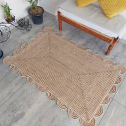 Scalloped Natural Jute Rug, Scallop Edge Bohemian Custom Size Boho Decor Eco Friendly Shape Rug - thumbnail 3