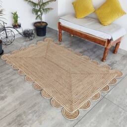 Scalloped Natural Jute Rug, Scallop Edge Bohemian Custom Size Boho Decor Eco Friendly Shape Rug - thumbnail 2