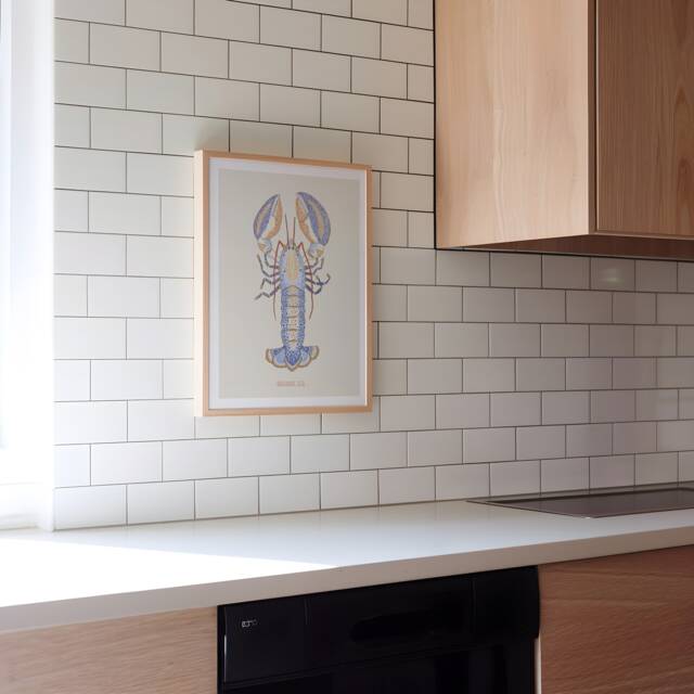 Limited Edition Print Illustration Drawing, Blue Lobster, Kitchen Wall Art, Foodie - image 1