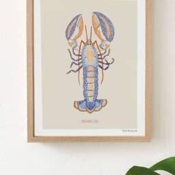 Limited Edition Print Illustration Drawing, Blue Lobster, Kitchen Wall Art, Foodie - thumbnail 2