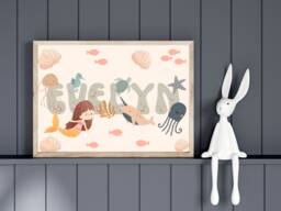 Personalised Ocean Print. Perfect For A Mermaid & Shell Theme Girls Room, Playroom Or Nursery - Print Only - thumbnail 1