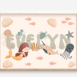 Personalised Ocean Print. Perfect For A Mermaid & Shell Theme Girls Room, Playroom Or Nursery - Print Only - thumbnail 2