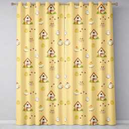 Cute Cartoon Chickens Farmhouse Pattern Soft Yellow Background Seamless Readymade Eyelet Ring Top Thermal 100% Blackout Curtains - thumbnail 2