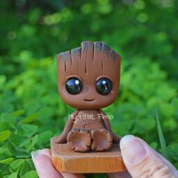 Groot Figure - Galaxy Decoration Polymer Clay Cute Kawaii Cake Topper Tree Trunk - thumbnail 2