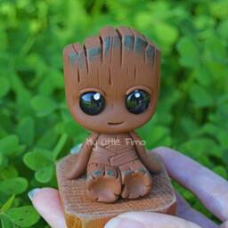 Groot Figure - Galaxy Decoration Polymer Clay Cute Kawaii Cake Topper Tree Trunk - thumbnail 3
