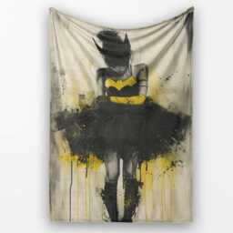 Yellow Black Masked Woman Gothic Urban Illustration, All Season Comfort, Modern Interior Accent - Super Soft Fleece Blanket Bed Sofa Throw