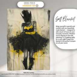 Yellow Black Masked Woman Gothic Urban Illustration, All Season Comfort, Modern Interior Accent - Super Soft Fleece Blanket Bed Sofa Throw - thumbnail 3